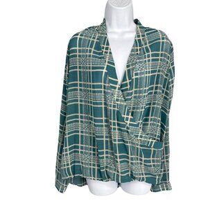 CAbi Women's Windowpane Long Sleeve Plaid Faux Wrap Front Blouse Size M